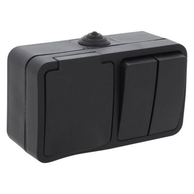 Q-Link Combinatie stopcontact en schakelaar, Spatwaterdicht serie Randaarde