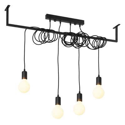 Industriële hanglamp Lauraine, zwart, staal, 4L