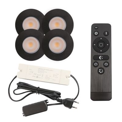 4 zwarte veranda inbouwspots Dico, IP65, incl. aansluitset en afstandbediening