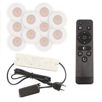 10 witte veranda inbouwspots Dico, IP65, incl. aansluitset en afstandbediening