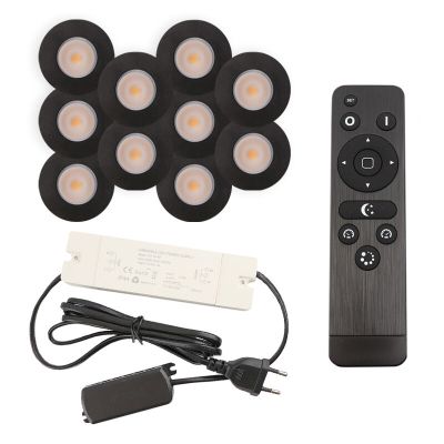 10 zwarte veranda inbouwspots Dico, IP65, incl. aansluitset en afstandbediening