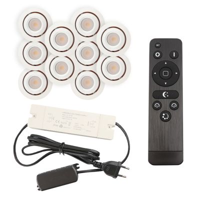 10 kantelbare veranda spots Rona, IP44, met aansluitset en afstandsbediening, wit