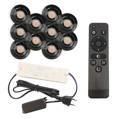 10 kantelbare veranda spots Rona, IP44, met aansluitset en afstandsbediening, zwart