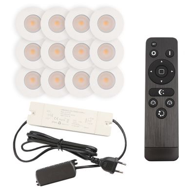 12 witte veranda inbouwspots Dico, IP65, incl. aansluitset en afstandbediening