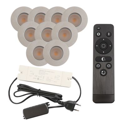 9 geborsteld Chroom veranda inbouwspots Dico, IP65, incl. aansluitset en afstandbediening