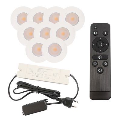 9 witte veranda inbouwspots Dico, IP65, incl. aansluitset en afstandbediening