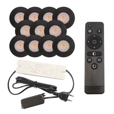 11 zwarte veranda inbouwspots Dico, IP65, incl. aansluitset en afstandbediening