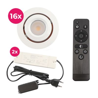 16 kantelbare veranda spots Rona, IP44, met aansluitset en afstandsbediening, wit