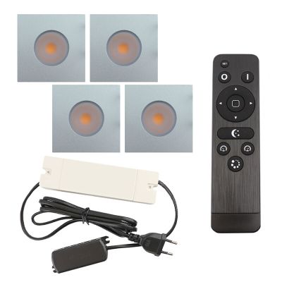 4 vierkante geborsteld Chroom veranda inbouwspots Dico, IP65, incl. aansluitset en afstandbediening