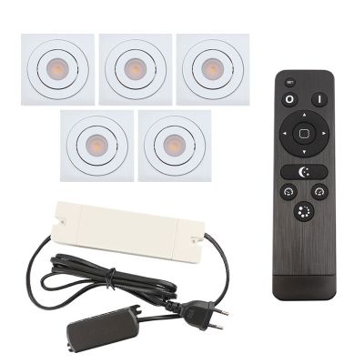 5 kantelbare veranda spots Rona vierkant, IP44, met aansluitset en afstandsbediening, wit