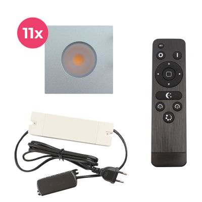 11 vierkante geborsteld Chroom veranda inbouwspots Dico, IP65, incl. aansluitset en afstandbediening