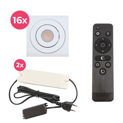 16 kantelbare veranda spots Rona vierkant, IP44, met aansluitset en afstandsbediening, wit