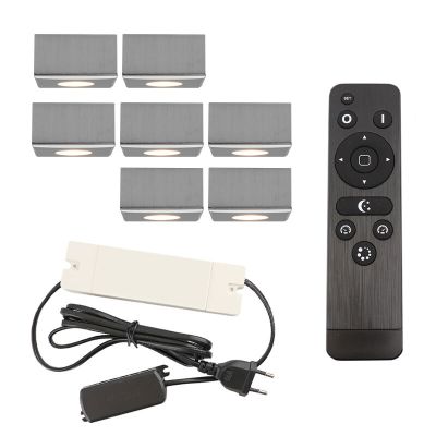 7 vierkante geborsteld Chroom veranda opbouwspots Fredo, IP44, incl. aansluitset en afstandbediening