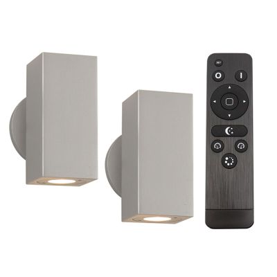 2 buitenlampen up down Rudy, 12V, incl. aansluitset en afstandsbediening