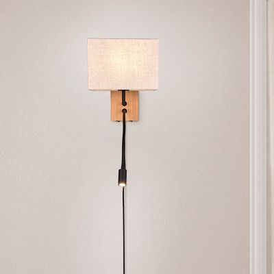 Witte wandlamp hout, Fransien, met schakelaar