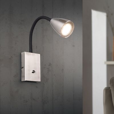 Nikkelen wandlamp modern, Joanne, met schakelaar