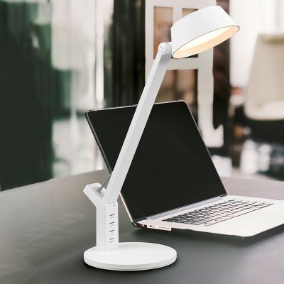 Witte bureaulamp modern, Lindi, 5W, warm tot koud wit verstelbare LED, met touchdimmer