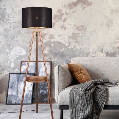 Bruine driepoot vloerlamp modern, Wendel, met schakelaar