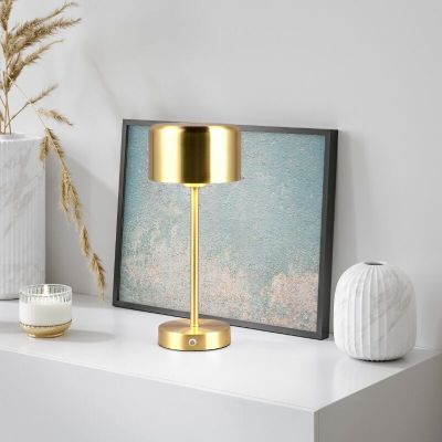 Messing oplaadbare tafellamp modern, Dustin, 1W, 3000K LED, met touchdimmer