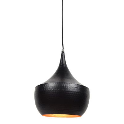 Zwarte, industriële hanglamp Fatehvir met koperen binnenkant
