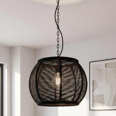 Stoere touw hanglamp Milca, Zwart touw