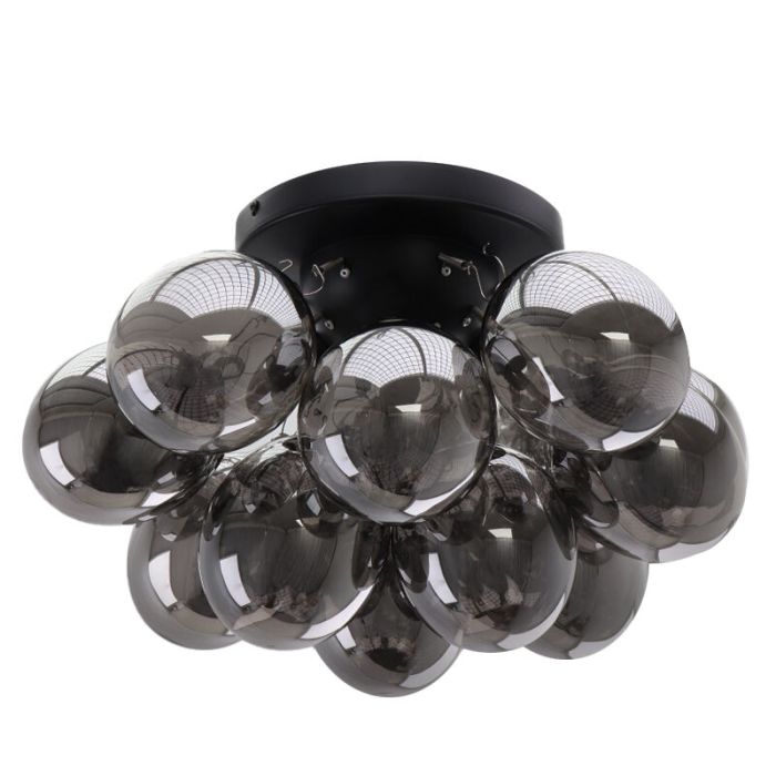 Metalen plafondlamp zwart, Cyril, met 15 glazen bollen
