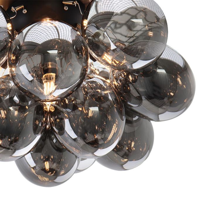 Metalen plafondlamp zwart, Cyril, met 15 glazen bollen