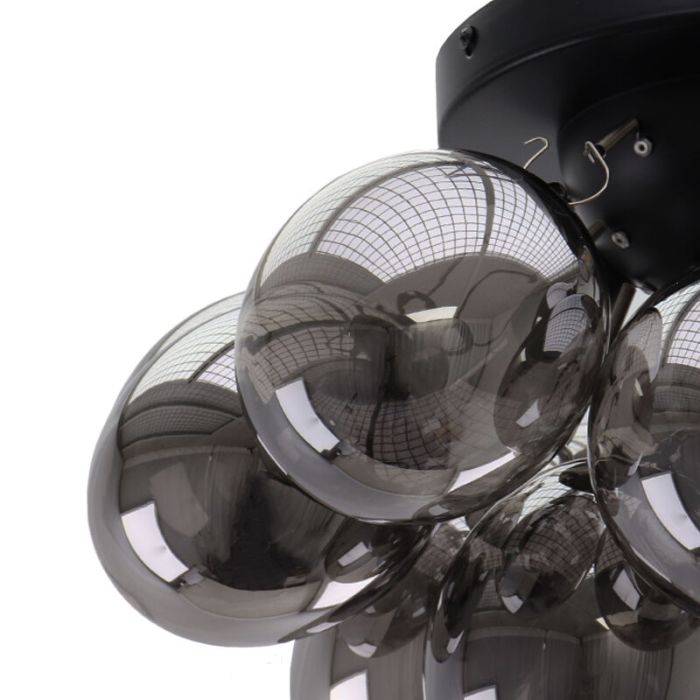 Metalen plafondlamp zwart, Cyril, met 15 glazen bollen