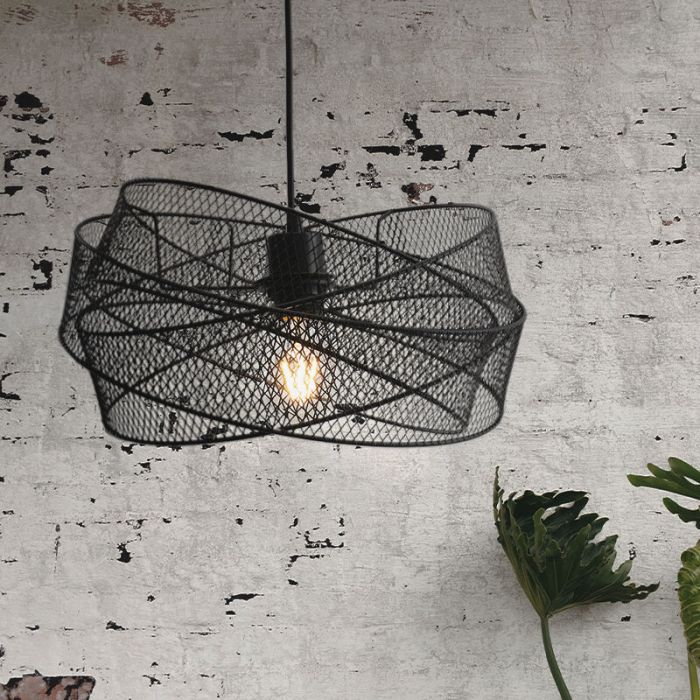 Zwarte hanglamp Diny, metaal, industrieel