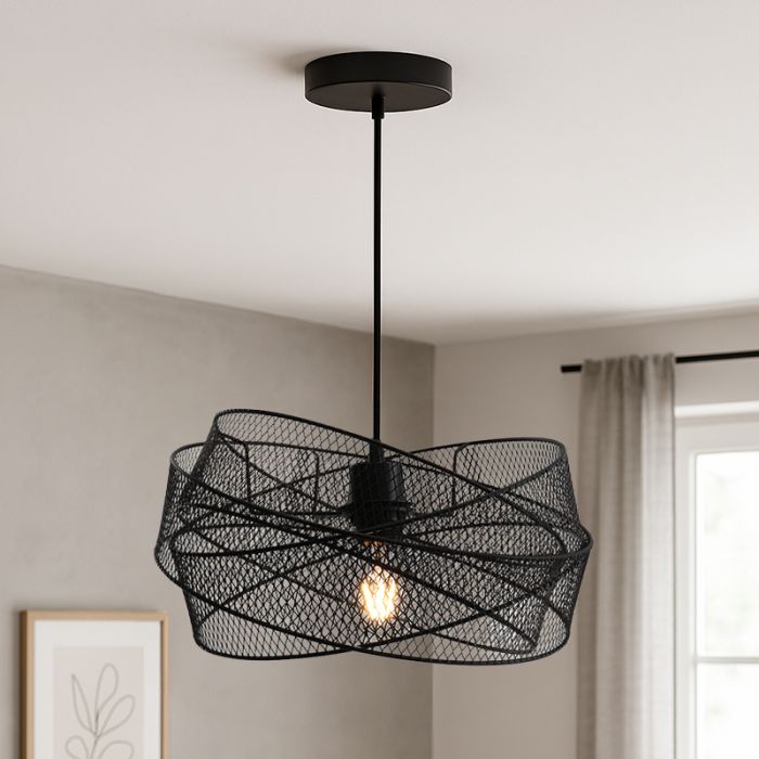 Zwarte hanglamp Diny, metaal, industrieel