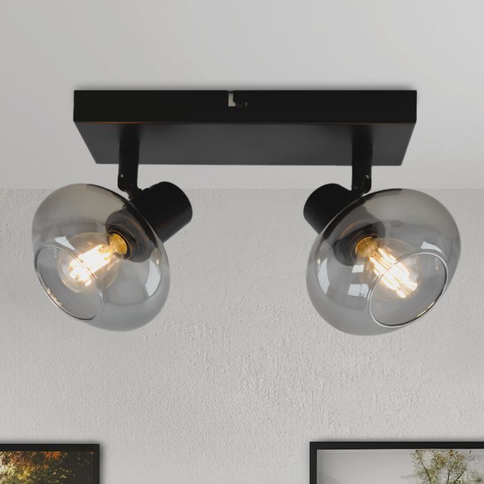 Design plafondspot Skip, zwart, glas, 2L