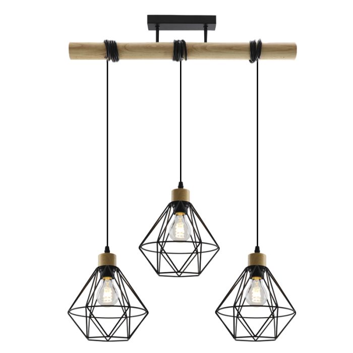 Houten hanglamp zonder kap, Rika