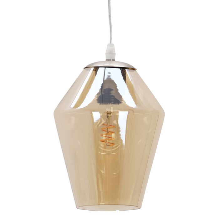 Ronde design hanglamp Lazaro met 3 amberkleurige kappen