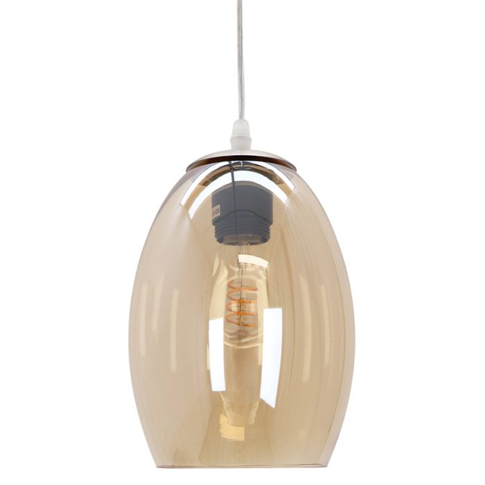 Ronde design hanglamp Lazaro met 3 amberkleurige kappen