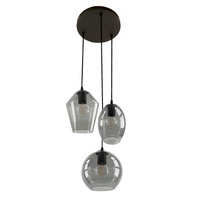 Ronde design hanglamp Lazaro met 3 rookglas kappen