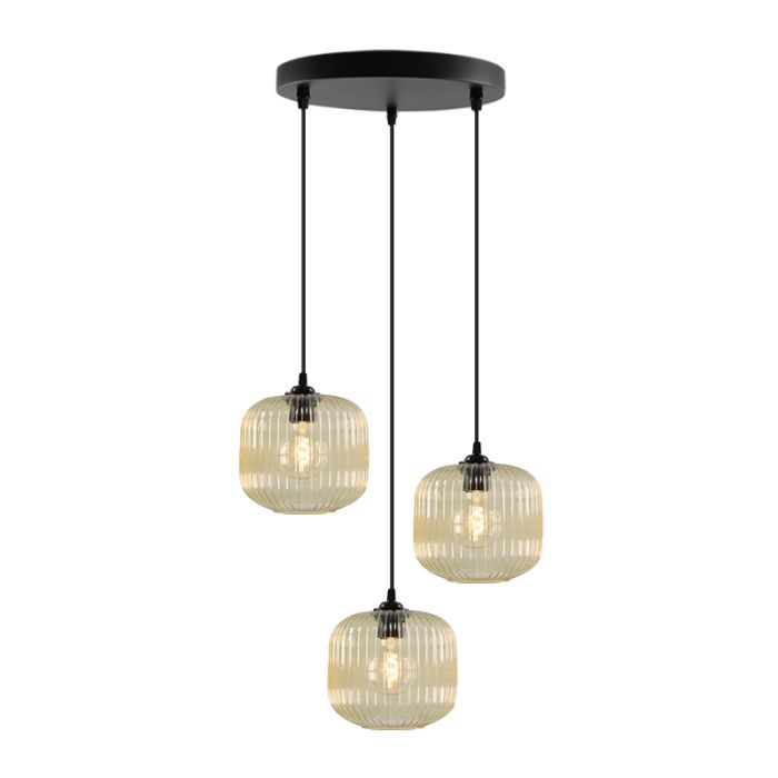 Amberkleurige hanglamp Charlois, glas, retro, 3L
