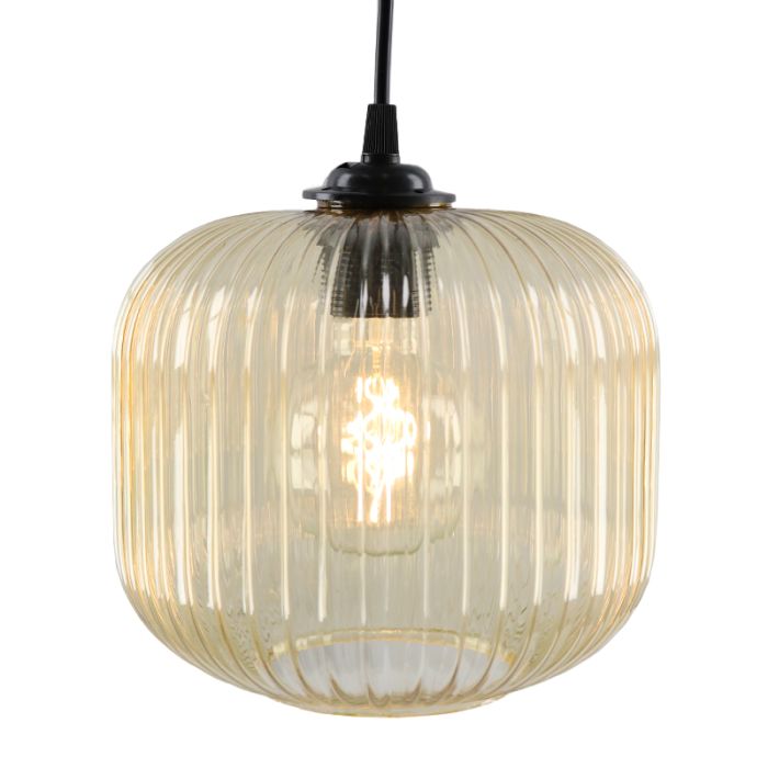 Amberkleurige hanglamp Charlois, glas, retro, 3L