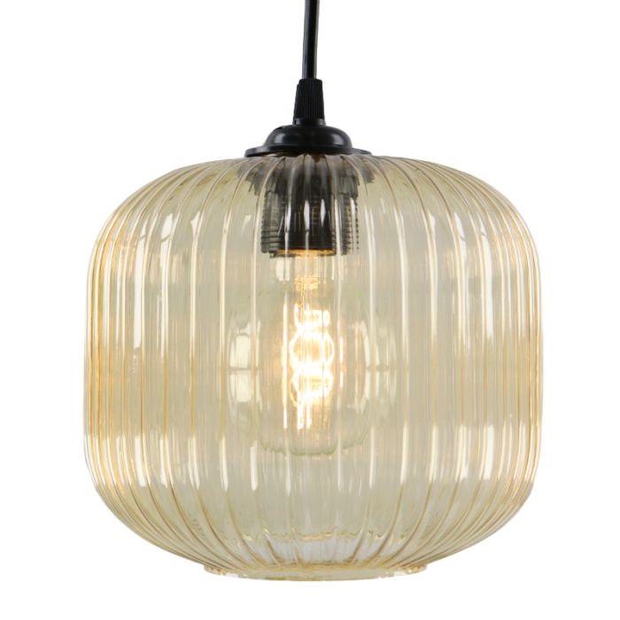 Amberkleurige hanglamp Charlois, glas, retro, 3L