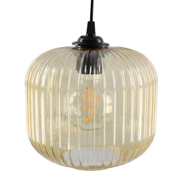 Amberkleurige hanglamp Charlois, glas, retro, 3L