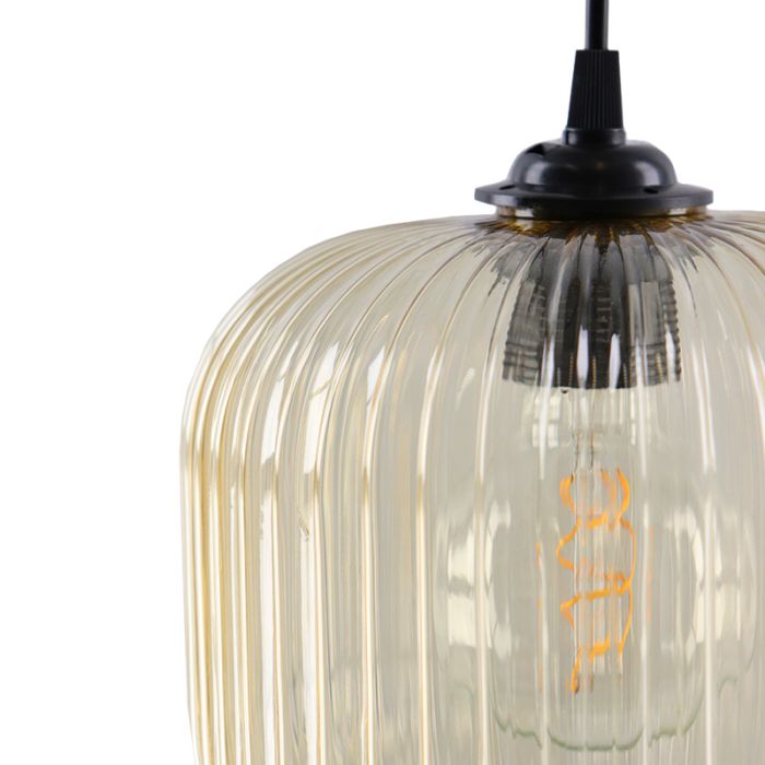 Amberkleurige hanglamp Charlois, glas, retro, 3L