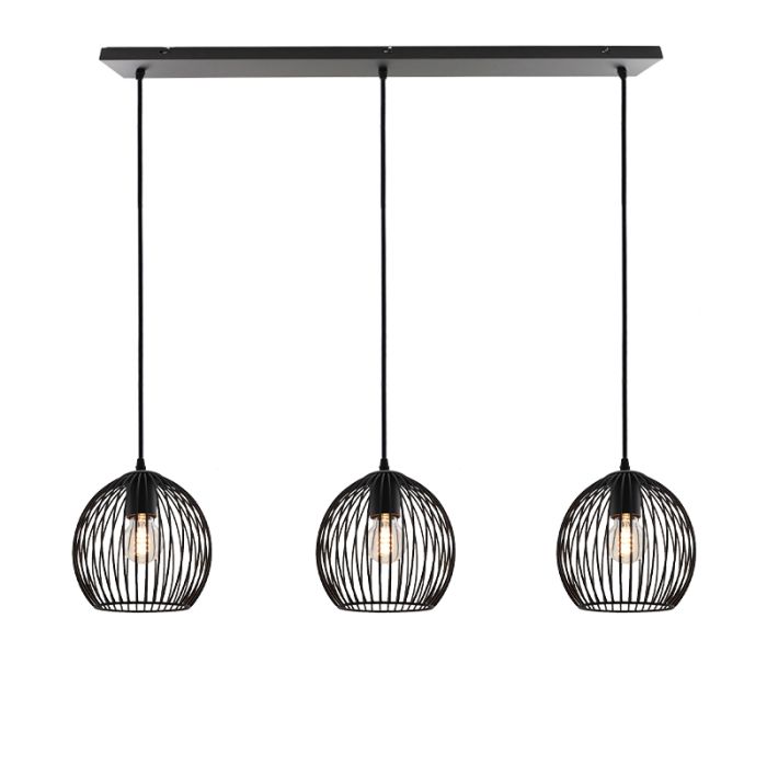 Zwarte Wiro hanglamp met 3 ronde, 20cm,  kappen