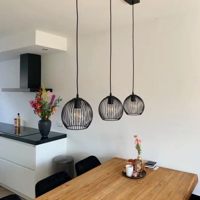 Zwarte Wiro hanglamp met 3 ronde, 20cm,  kappen