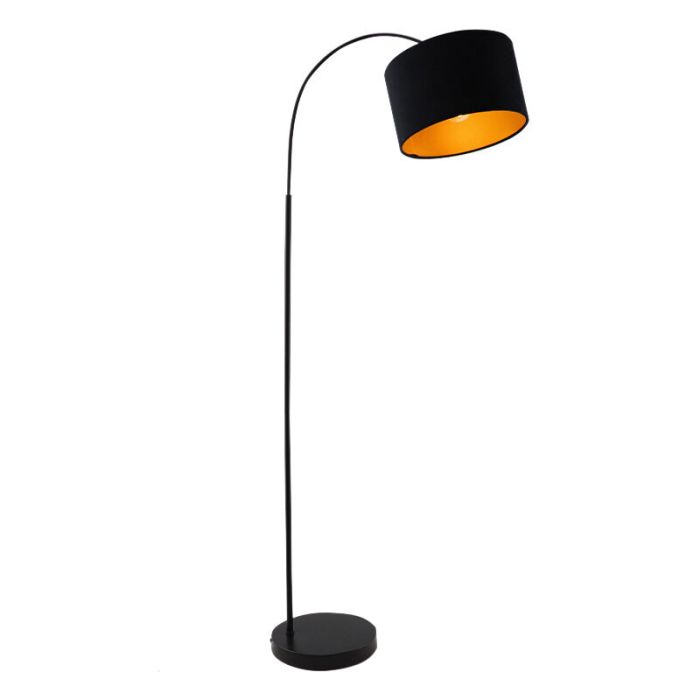 Moderne booglamp Urvin, zwart, stof