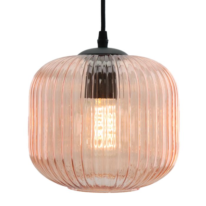 Roze hanglamp Charlois, glas, retro