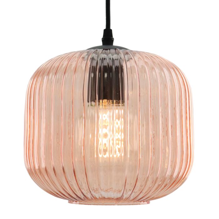 Roze hanglamp Charlois, glas, retro