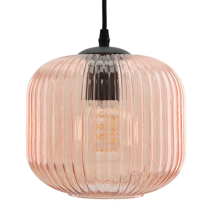 Roze hanglamp Charlois, glas, retro