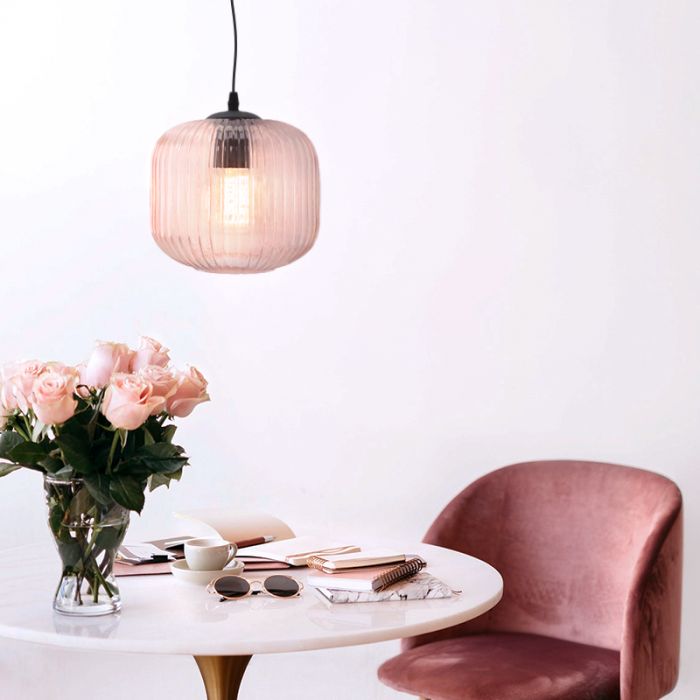 Roze hanglamp Charlois, glas, retro