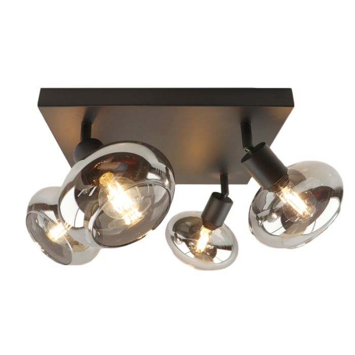 Design vierkante plafondspot Skip, zwart, glas, 4L