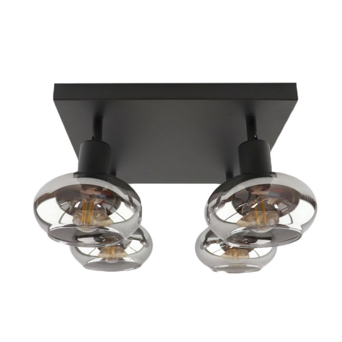 Design vierkante plafondspot Skip, zwart, glas, 4L