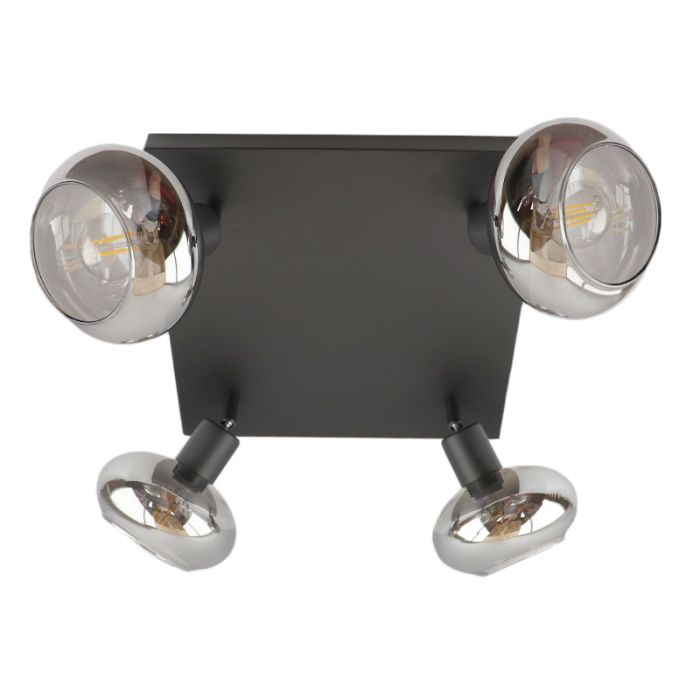 Design vierkante plafondspot Skip, zwart, glas, 4L